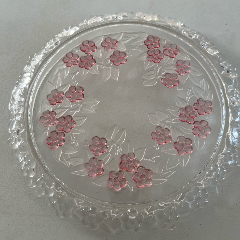 Vtg 13" Mikasa Large Walther Glass Carmen Rose Pink Flowers Cake platter